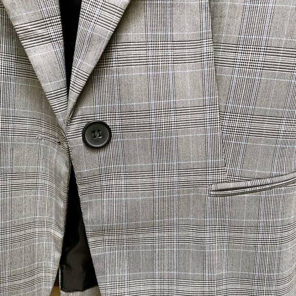 New Zara Women Grey Plaid Flattering Fit Single-Button Blazer business jacket - Picture 2 of 8